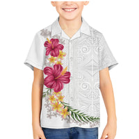 Hawaiian Plumeria and Hibiscus Family Matching Mermaid Dress and Hawaiian Shirt White Mode