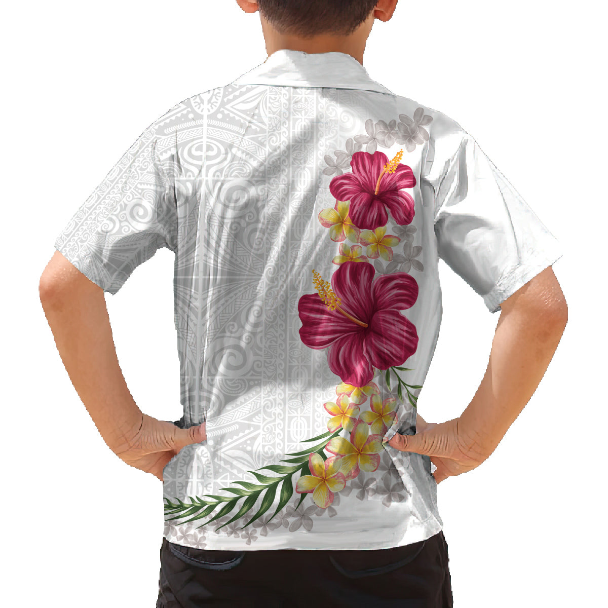 Hawaiian Plumeria and Hibiscus Family Matching Tank Maxi Dress and Hawaiian Shirt White Mode