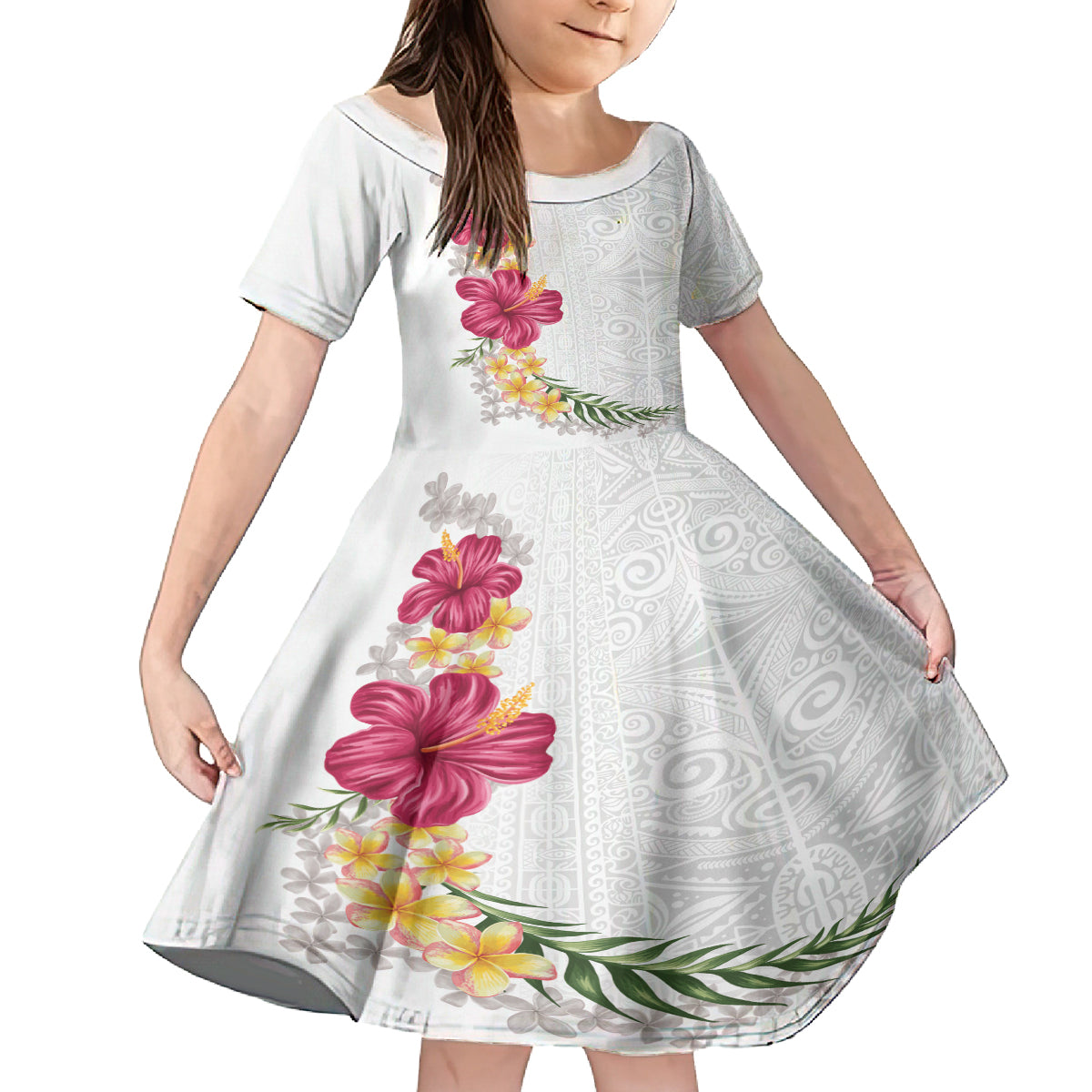 Hawaiian Plumeria and Hibiscus Family Matching Tank Maxi Dress and Hawaiian Shirt White Mode