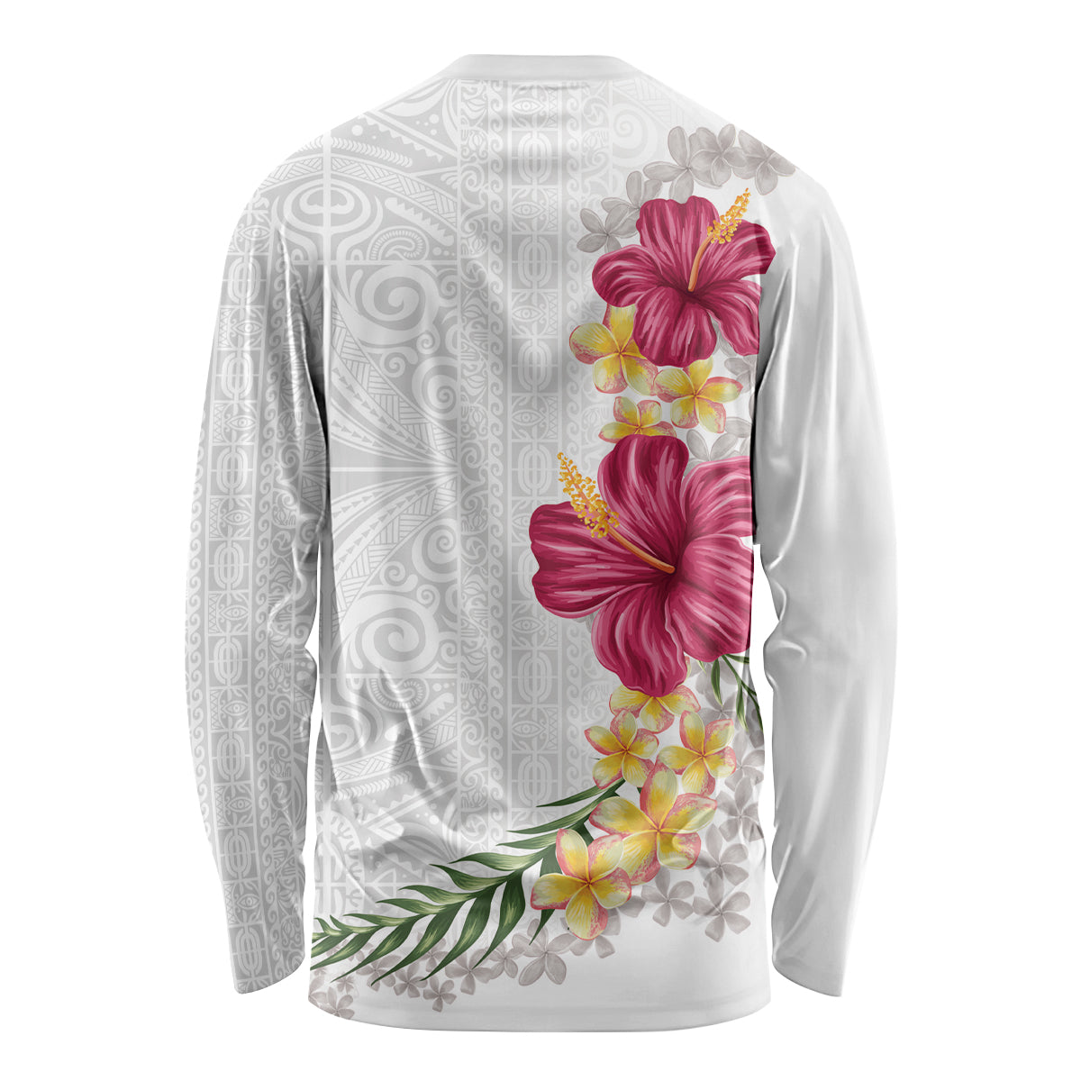 Hawaiian Plumeria and Hibiscus Long Sleeve Shirt White Mode