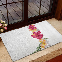 Hawaiian Plumeria and Hibiscus Rubber Doormat White Mode