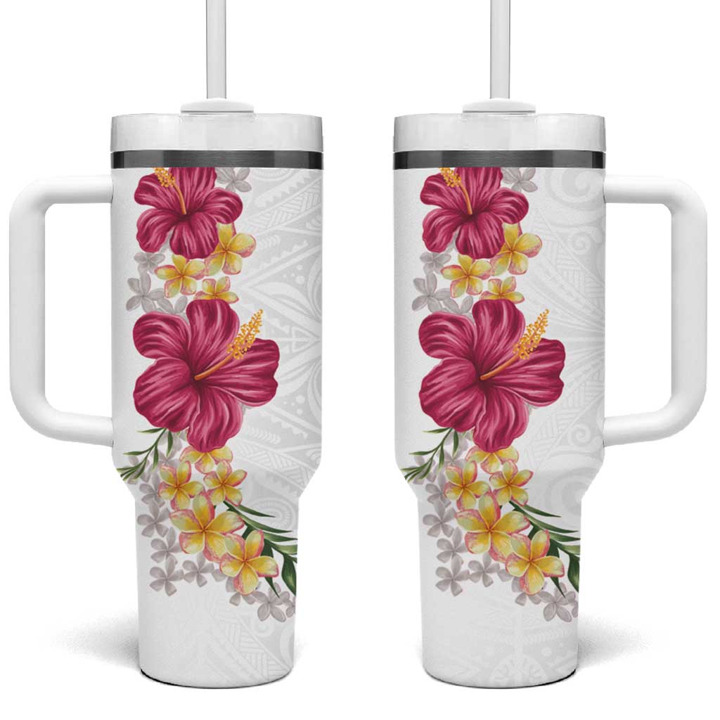 Hawaiian Plumeria and Hibiscus Tumbler With Handle White Mode