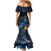 New Zealand Tui Bird Matariki Family Matching Mermaid Dress and Hawaiian Shirt Galaxy Fern With Maori Pattern LT03 - Polynesian Pride