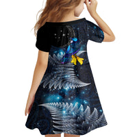 New Zealand Tui Bird Matariki Family Matching Off Shoulder Maxi Dress and Hawaiian Shirt Galaxy Fern With Maori Pattern LT03 - Polynesian Pride