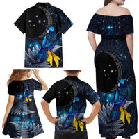 New Zealand Tui Bird Matariki Family Matching Off Shoulder Maxi Dress and Hawaiian Shirt Galaxy Fern With Maori Pattern LT03 - Polynesian Pride