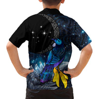 New Zealand Tui Bird Matariki Family Matching Off Shoulder Short Dress and Hawaiian Shirt Galaxy Fern With Maori Pattern LT03 - Polynesian Pride