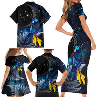 New Zealand Tui Bird Matariki Family Matching Short Sleeve Bodycon Dress and Hawaiian Shirt Galaxy Fern With Maori Pattern LT03 - Polynesian Pride