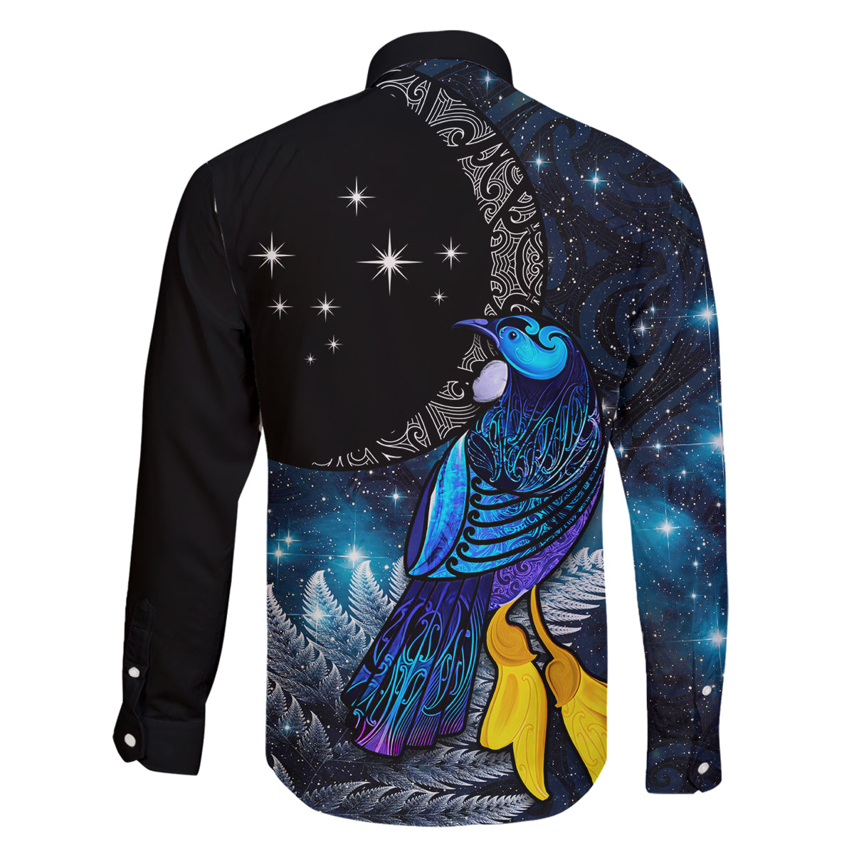 New Zealand Tui Bird Matariki Family Matching Summer Maxi Dress and Hawaiian Shirt Galaxy Fern With Maori Pattern LT03 - Polynesian Pride