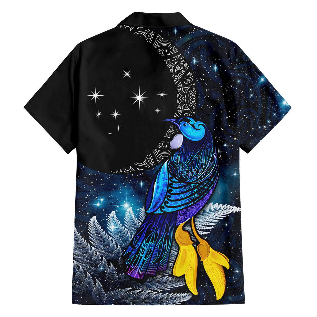 New Zealand Tui Bird Matariki Family Matching Tank Maxi Dress and Hawaiian Shirt Galaxy Fern With Maori Pattern LT03 - Polynesian Pride
