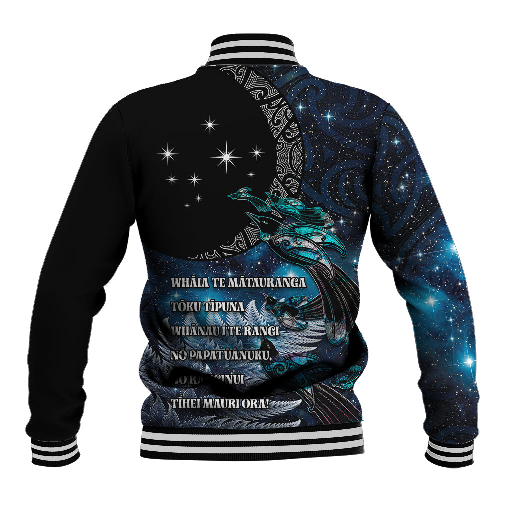 New Zealand Tui Bird Baseball Jacket Matariki Poetry Pattern Galaxy Style