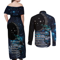 New Zealand Tui Bird Couples Matching Off Shoulder Maxi Dress and Long Sleeve Button Shirt Matariki Poetry Pattern Galaxy Style LT03 - Polynesian Pride