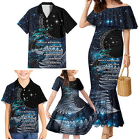 New Zealand Tui Bird Family Matching Mermaid Dress and Hawaiian Shirt Matariki Poetry Pattern Galaxy Style LT03 - Polynesian Pride