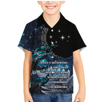 New Zealand Tui Bird Family Matching Mermaid Dress and Hawaiian Shirt Matariki Poetry Pattern Galaxy Style LT03 Son's Shirt Blue - Polynesian Pride
