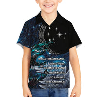 New Zealand Tui Bird Family Matching Off Shoulder Maxi Dress and Hawaiian Shirt Matariki Poetry Pattern Galaxy Style LT03 Son's Shirt Blue - Polynesian Pride