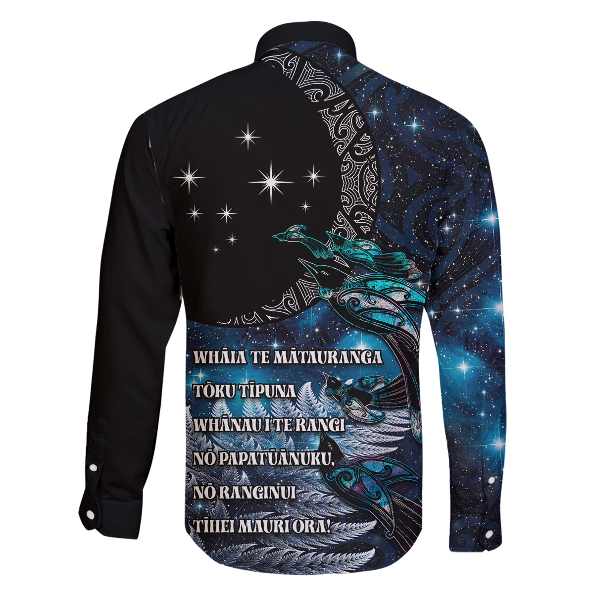 New Zealand Tui Bird Family Matching Puletasi and Hawaiian Shirt Matariki Poetry Pattern Galaxy Style