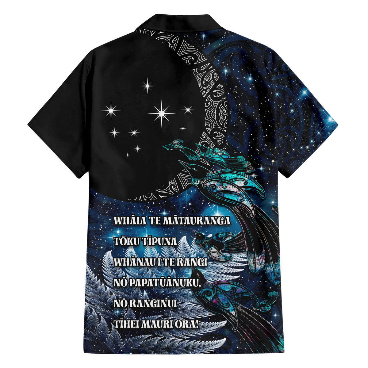 New Zealand Tui Bird Family Matching Short Sleeve Bodycon Dress and Hawaiian Shirt Matariki Poetry Pattern Galaxy Style LT03 - Polynesian Pride