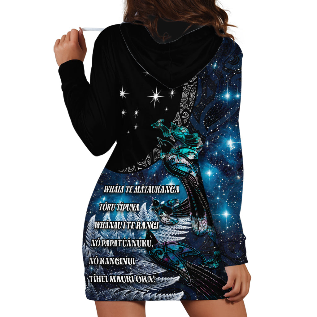 New Zealand Tui Bird Hoodie Dress Matariki Poetry Pattern Galaxy Style LT03 - Polynesian Pride