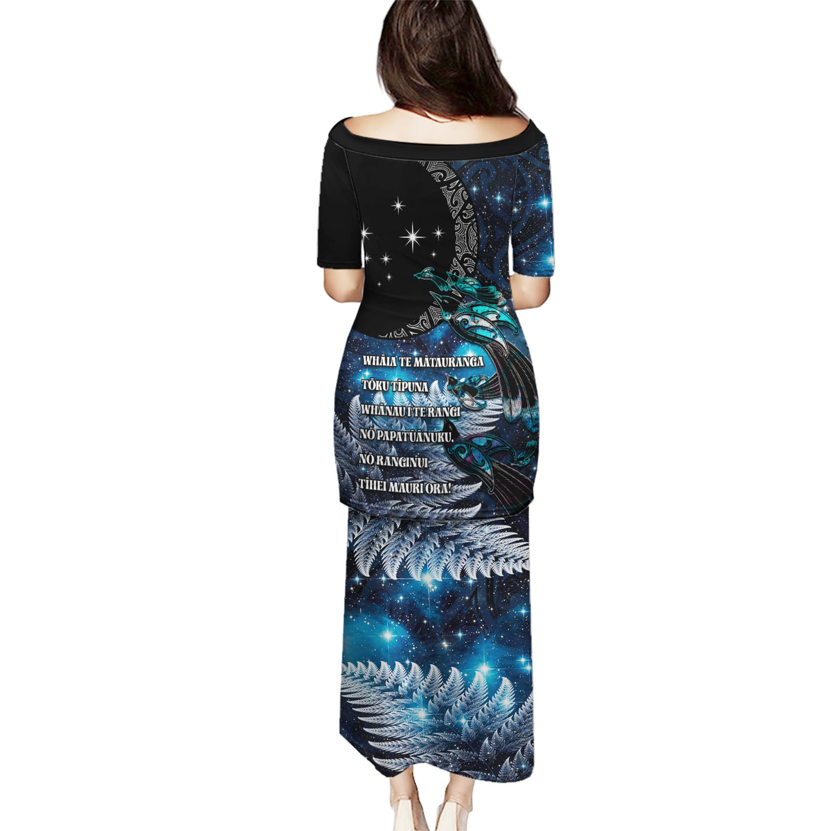 New Zealand Tui Bird Puletasi Matariki Poetry Pattern Galaxy Style