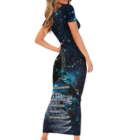 New Zealand Tui Bird Short Sleeve Bodycon Dress Matariki Poetry Pattern Galaxy Style LT03 - Polynesian Pride