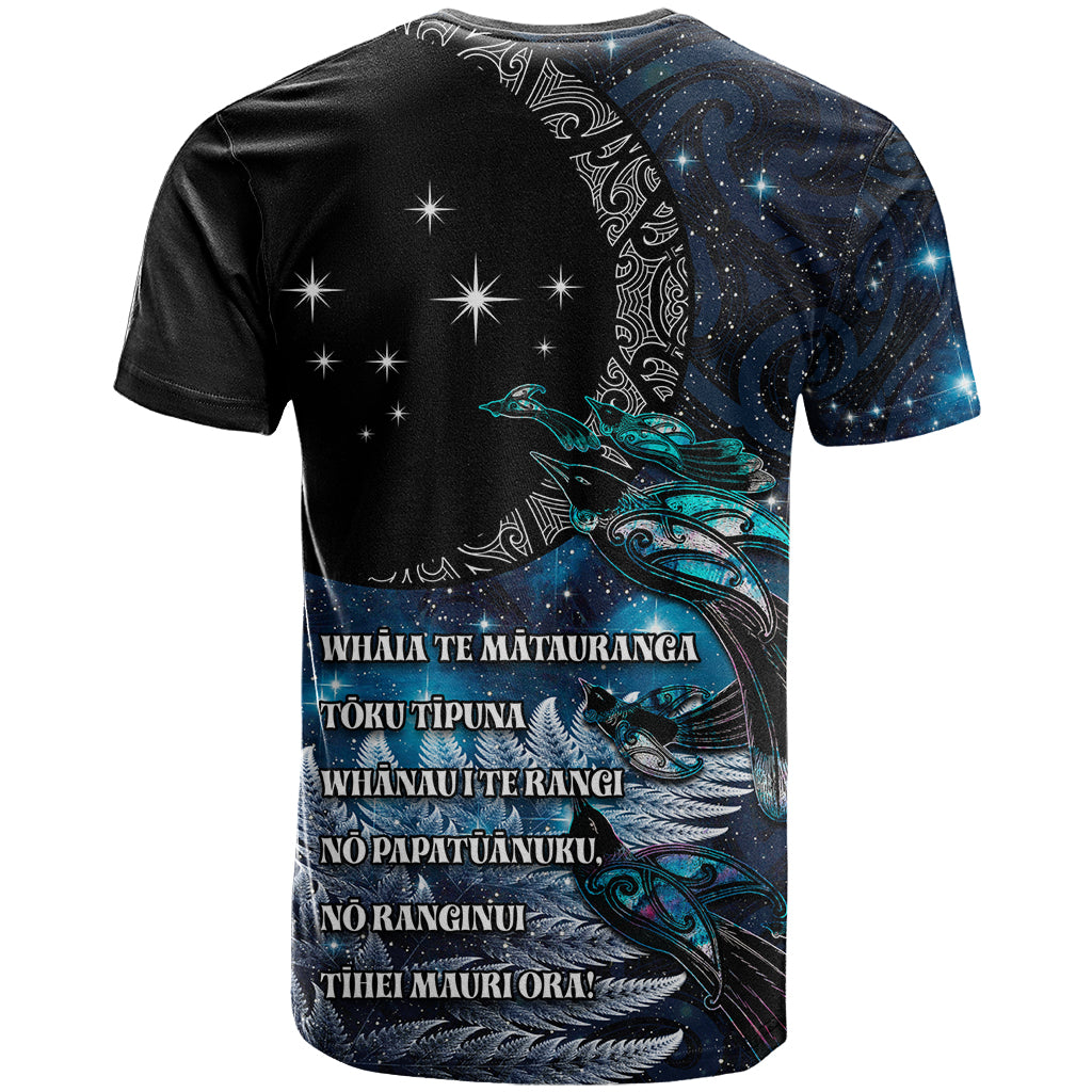 New Zealand Tui Bird T Shirt Matariki Poetry Pattern Galaxy Style