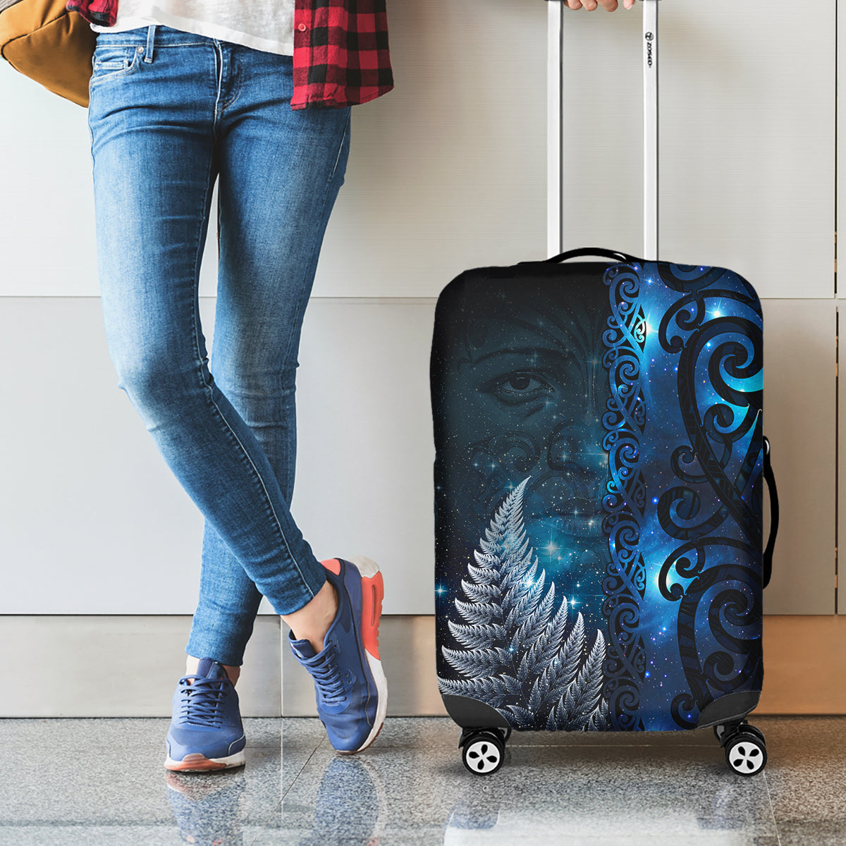 New Zealand Matariki Luggage Cover The Tribal Maori Face and Silver Fern