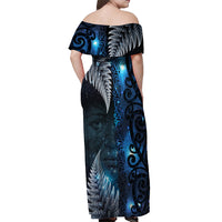 New Zealand Matariki Off Shoulder Maxi Dress The Tribal Maori Face and Silver Fern