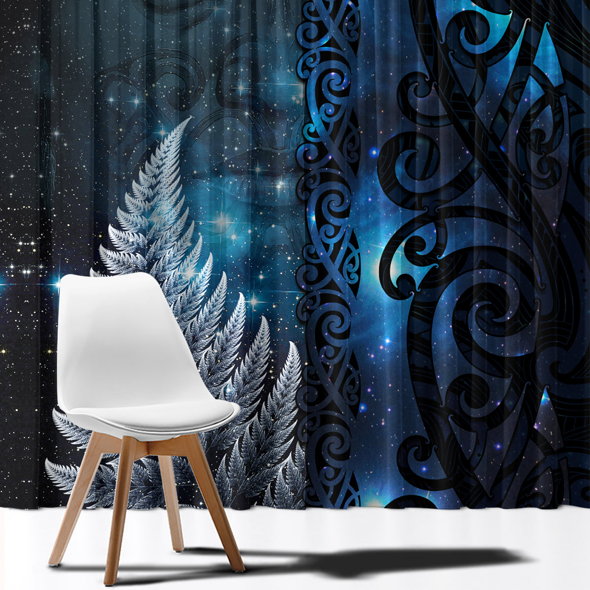 New Zealand Matariki Window Curtain The Tribal Maori Face and Silver Fern