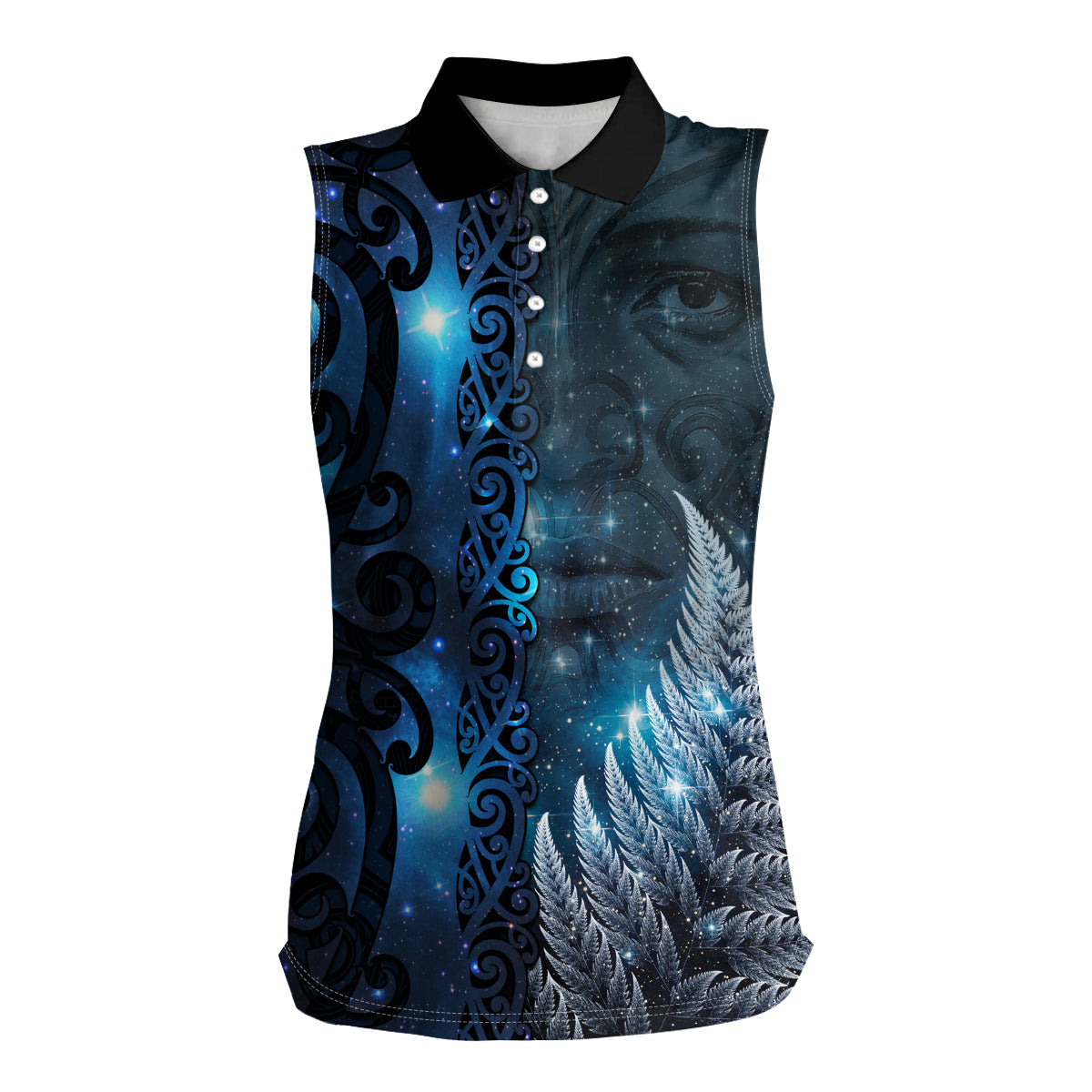 New Zealand Matariki Women Sleeveless Polo Shirt The Tribal Maori Face and Silver Fern