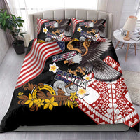 United States and American Samoa Together Bedding Set Bald Eagle and Polynesian Traditional Culture with Plumeria