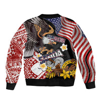 United States and American Samoa Together Bomber Jacket Bald Eagle and Polynesian Traditional Culture with Plumeria