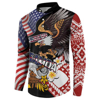 United States and American Samoa Together Button Sweatshirt Bald Eagle and Polynesian Traditional Culture with Plumeria