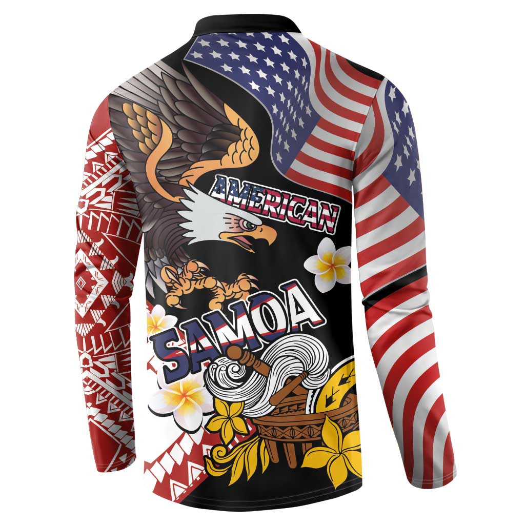United States and American Samoa Together Button Sweatshirt Bald Eagle and Polynesian Traditional Culture with Plumeria