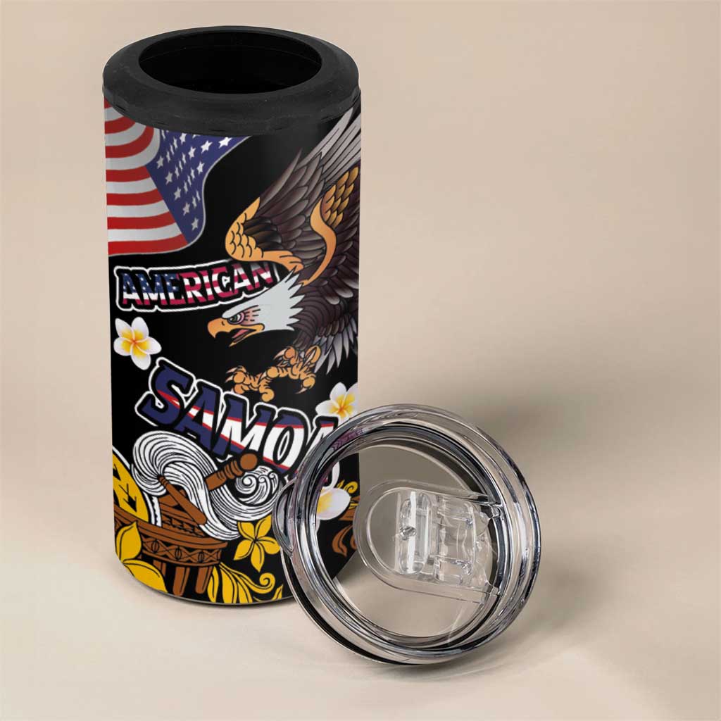 United States and American Samoa Together 4 in 1 Can Cooler Tumbler Bald Eagle and Polynesian Traditional Culture with Plumeria LT03 - Polynesian Pride
