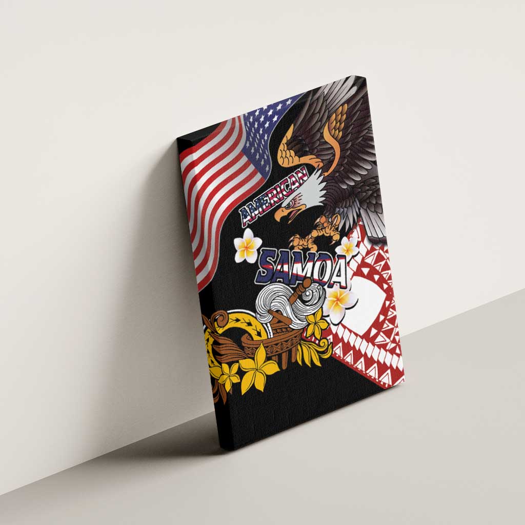 United States and American Samoa Together Canvas Wall Art Bald Eagle and Polynesian Traditional Culture with Plumeria