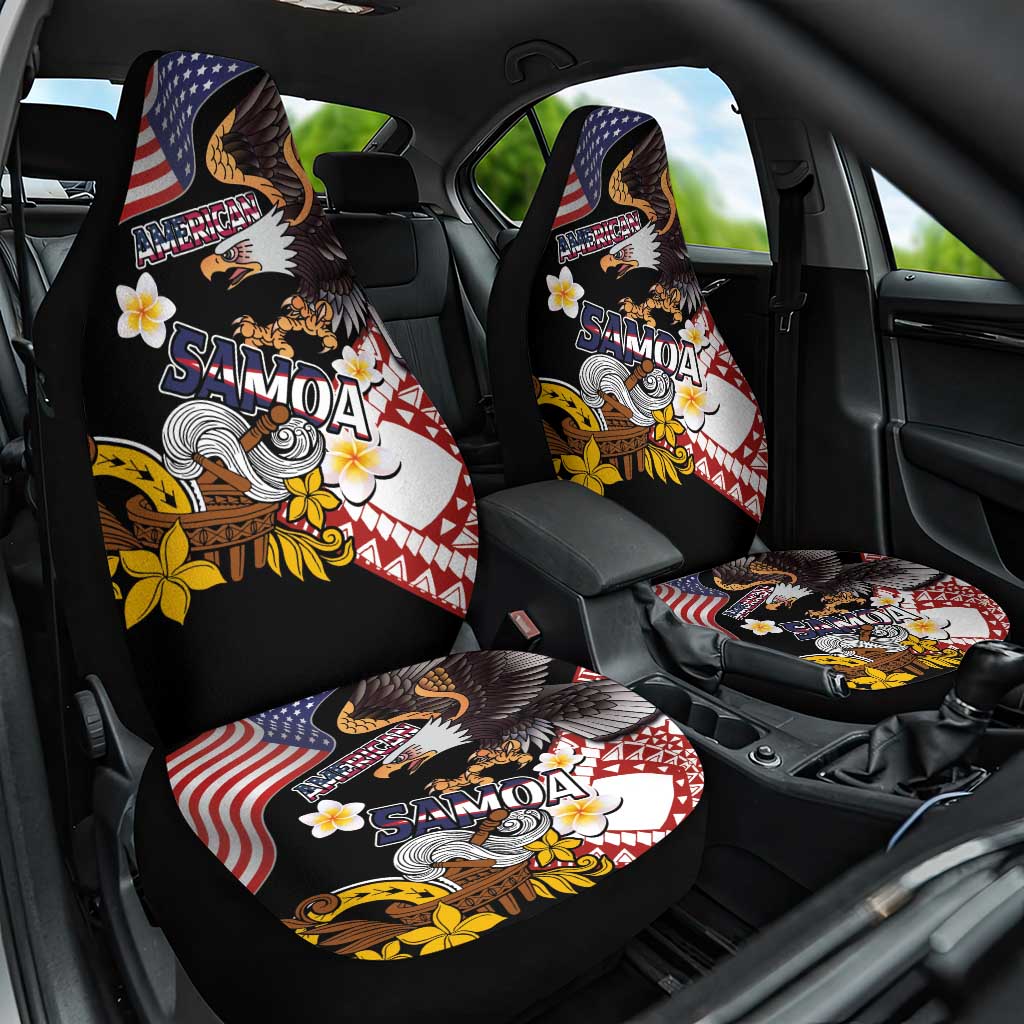 United States and American Samoa Together Car Seat Cover Bald Eagle and Polynesian Traditional Culture with Plumeria