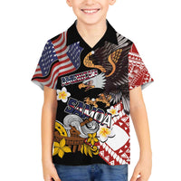 United States and American Samoa Together Family Matching Off The Shoulder Long Sleeve Dress and Hawaiian Shirt Bald Eagle and Polynesian Traditional Culture with Plumeria