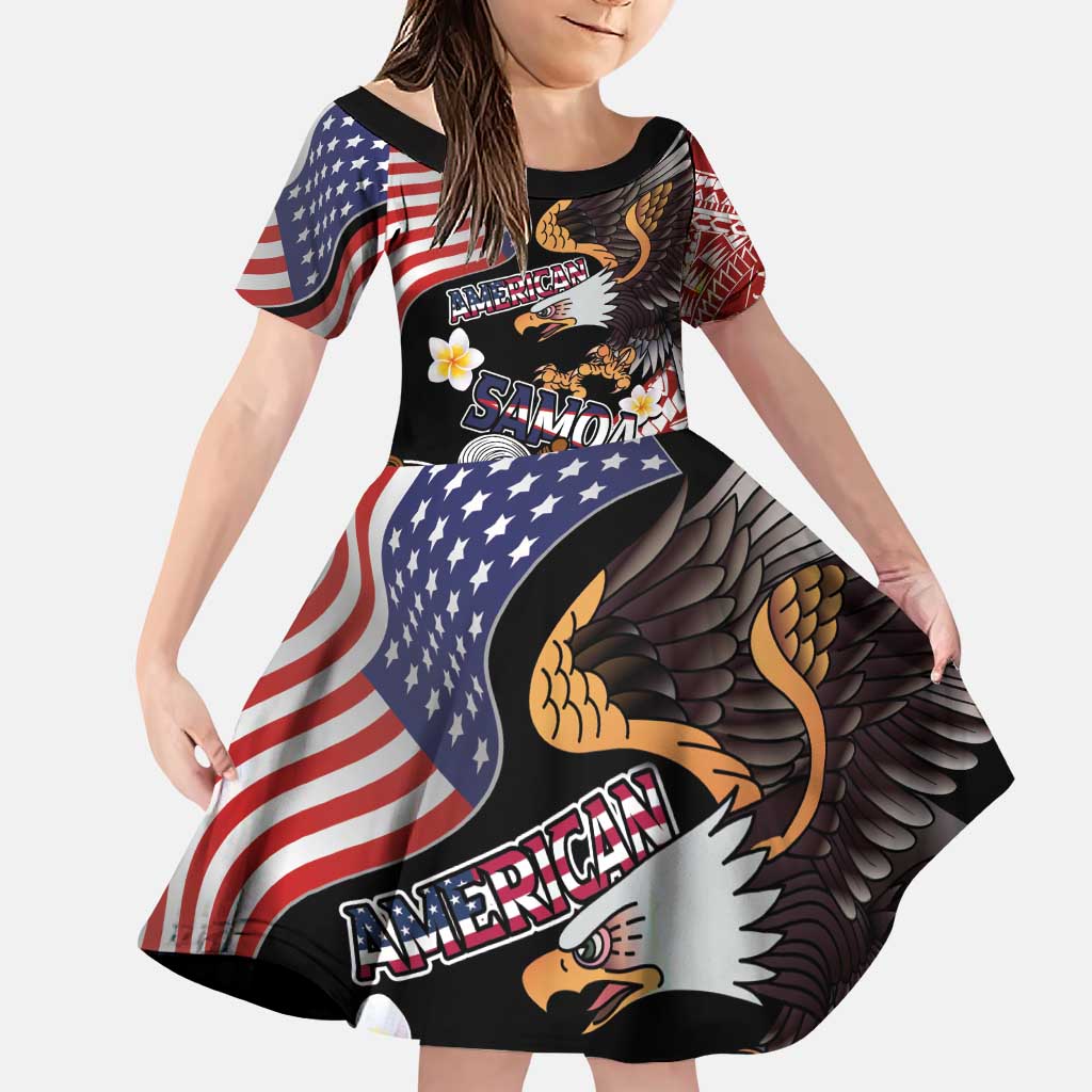 United States and American Samoa Together Family Matching Puletasi and Hawaiian Shirt Bald Eagle and Polynesian Traditional Culture with Plumeria