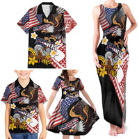 United States and American Samoa Together Family Matching Tank Maxi Dress and Hawaiian Shirt Bald Eagle and Polynesian Traditional Culture with Plumeria