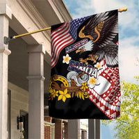 United States and American Samoa Together Garden Flag Bald Eagle and Polynesian Traditional Culture with Plumeria