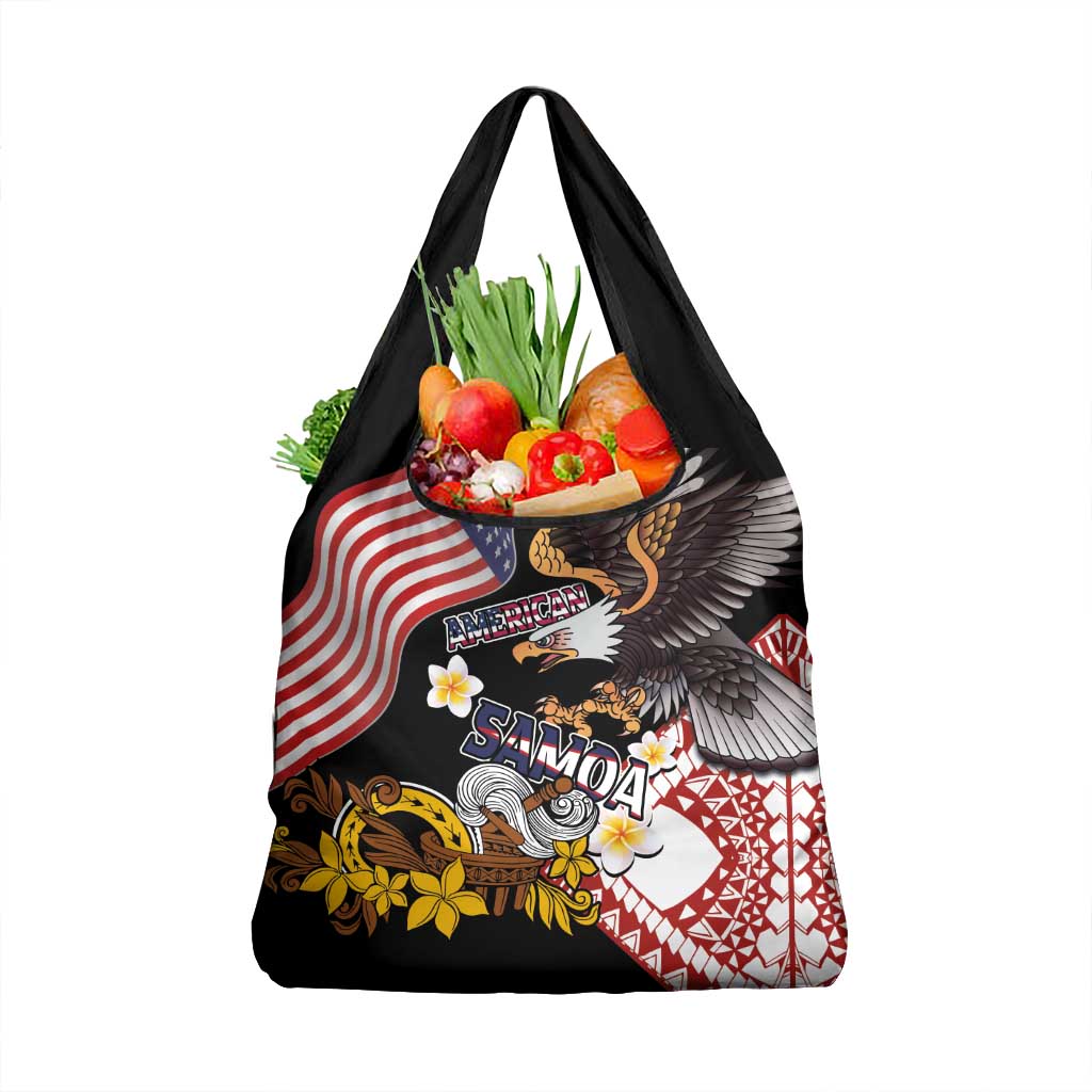 United States and American Samoa Together Grocery Bag Bald Eagle and Polynesian Traditional Culture with Plumeria