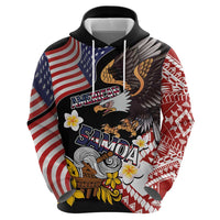 United States and American Samoa Together Hoodie Bald Eagle and Polynesian Traditional Culture with Plumeria