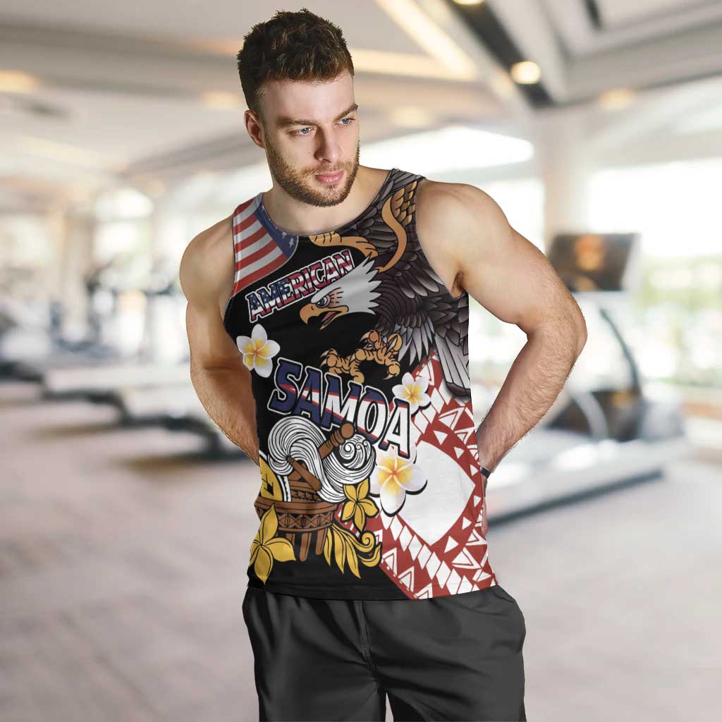 United States and American Samoa Together Men Tank Top Bald Eagle and Polynesian Traditional Culture with Plumeria