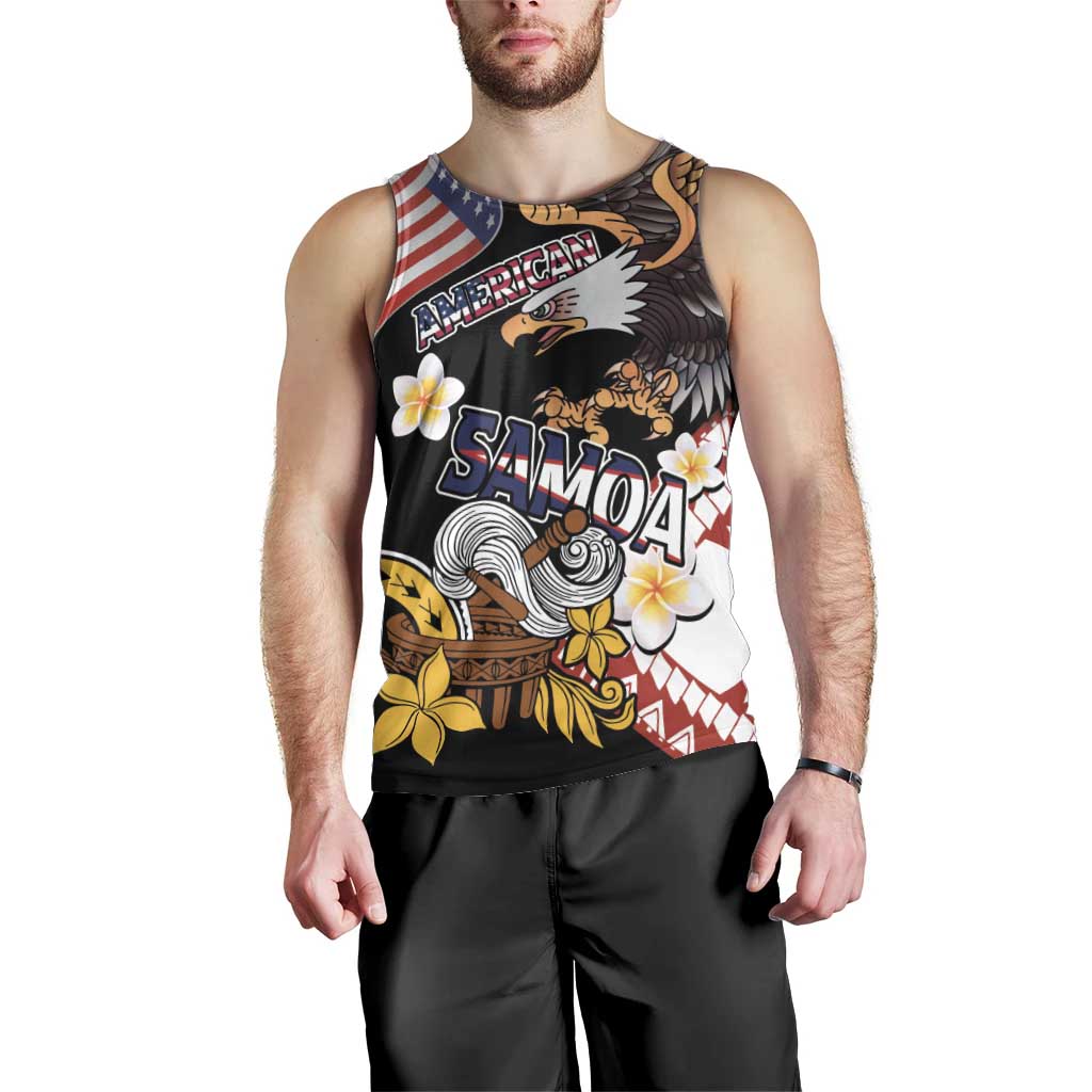 United States and American Samoa Together Men Tank Top Bald Eagle and Polynesian Traditional Culture with Plumeria