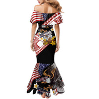 United States and American Samoa Together Mermaid Dress Bald Eagle and Polynesian Traditional Culture with Plumeria