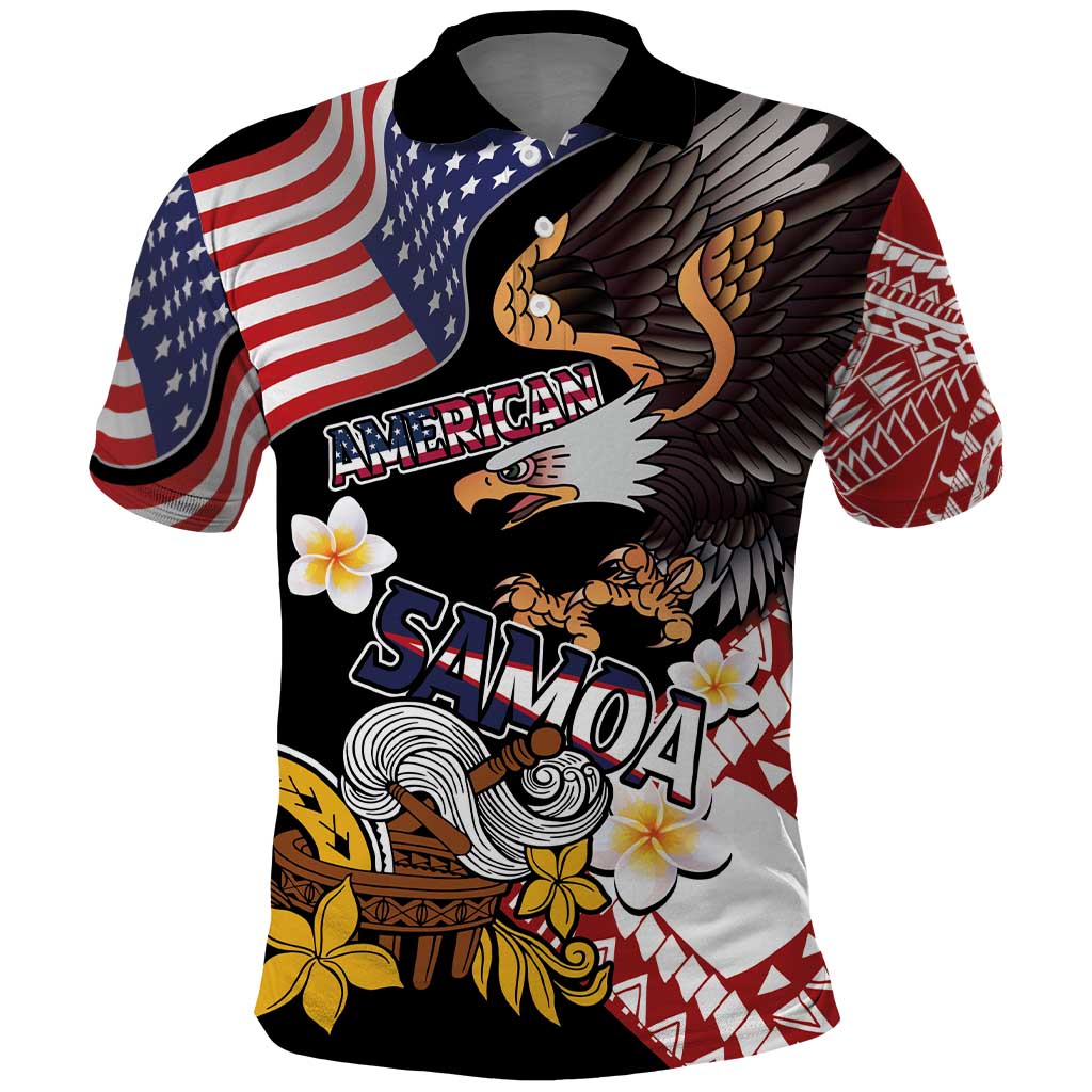United States and American Samoa Together Polo Shirt Bald Eagle and Polynesian Traditional Culture with Plumeria