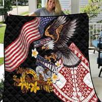 United States and American Samoa Together Quilt Bald Eagle and Polynesian Traditional Culture with Plumeria LT03 Black - Polynesian Pride