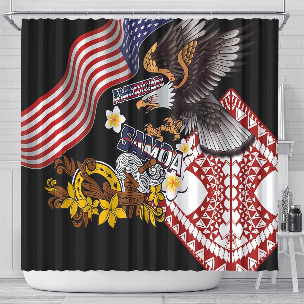 United States and American Samoa Together Shower Curtain Bald Eagle and Polynesian Traditional Culture with Plumeria