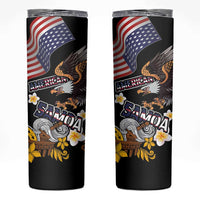 United States and American Samoa Together Skinny Tumbler Bald Eagle and Polynesian Traditional Culture with Plumeria LT03 Black - Polynesian Pride