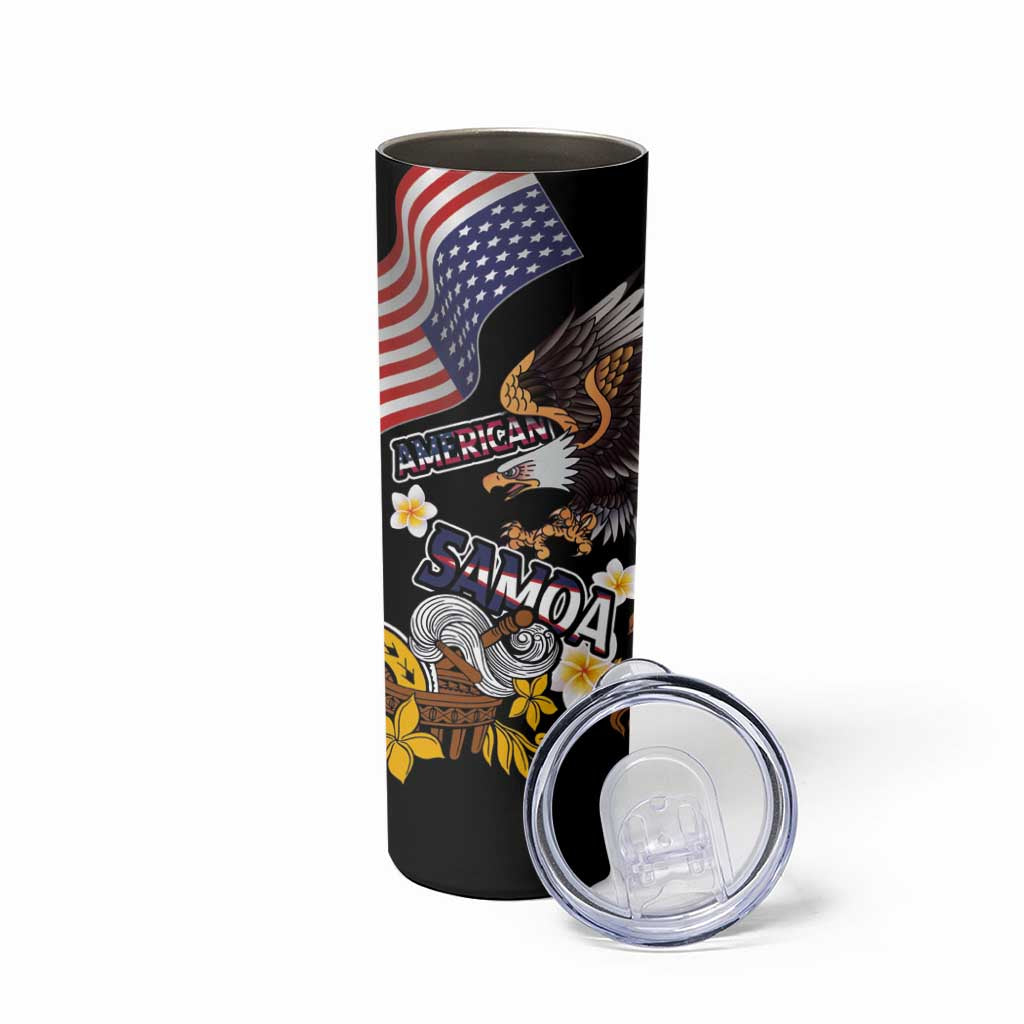 United States and American Samoa Together Skinny Tumbler Bald Eagle and Polynesian Traditional Culture with Plumeria LT03 - Polynesian Pride