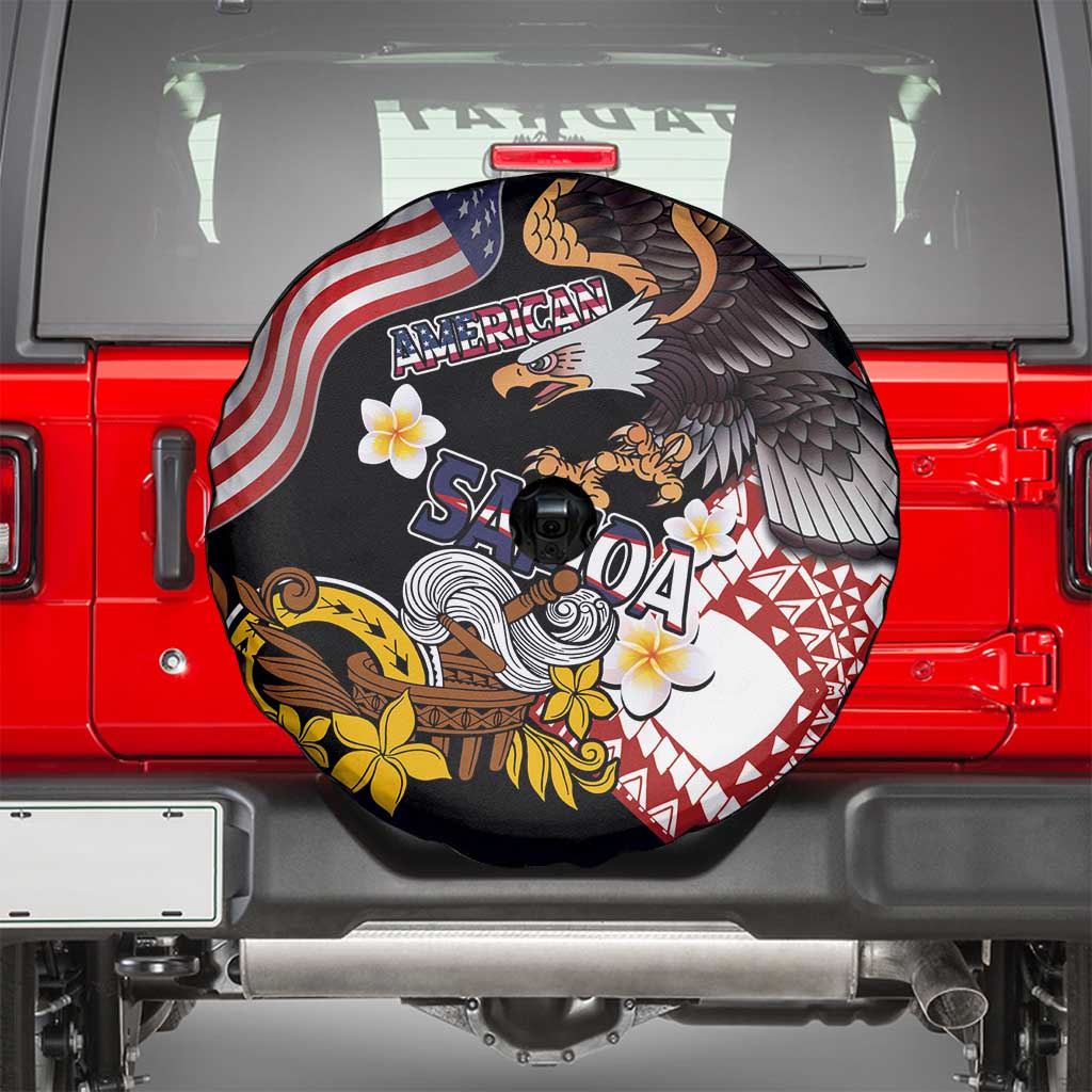 United States and American Samoa Together Spare Tire Cover Bald Eagle and Polynesian Traditional Culture with Plumeria